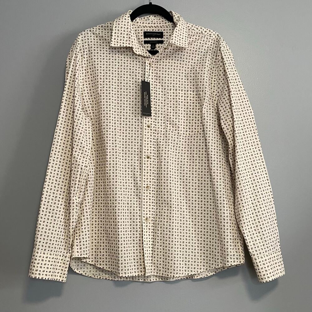 Banana Republic Cream Brown Paisley Button Down Dress Shirt NEW